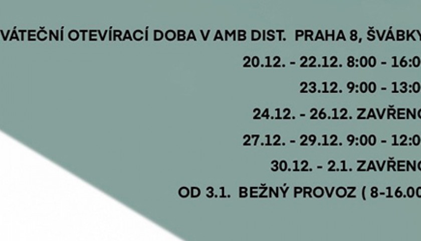 Sváteční otevírací doba v AMB Distr. / Švábky - Praha 8