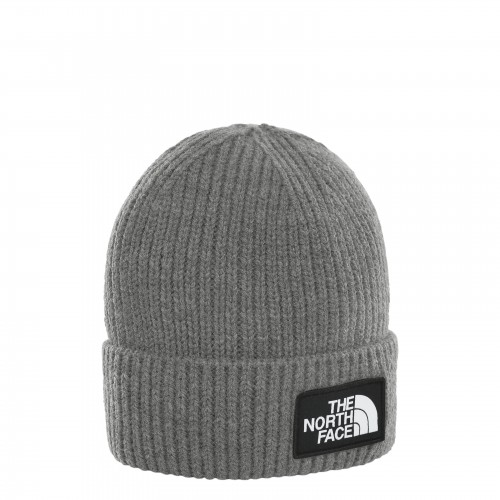 The North Face Logo Box Cuffed Beanie šedý