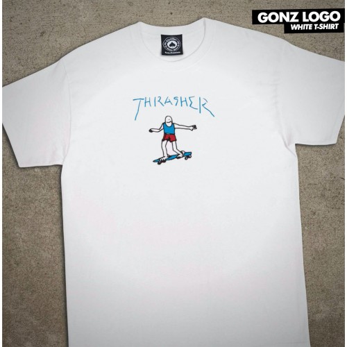 Thrasher triko Gonz logo White / Blue