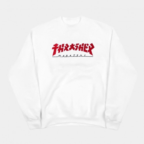 Crewneck Thrasher Godzilla white
