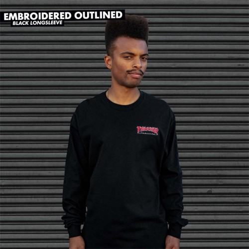 Crewneck Thrasher EMBROIDERED OUTLINED L/S Black Spring 2019