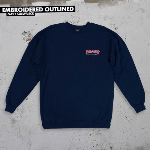 Crewneck Thrasher EMBROIDERED OUTLINED Navy Spring 2019