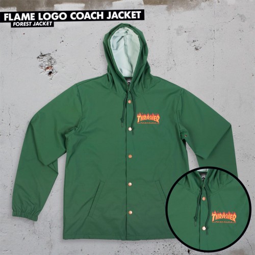 Thrasher bunda Flame Logo Coach Forest Green "May at once"
