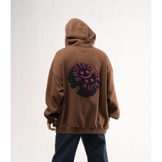 Preach Oversized Smile Patch Hoody GOTS hnědá