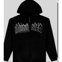 Hoodie Thrasher Flame Embroidered Full-zip Black